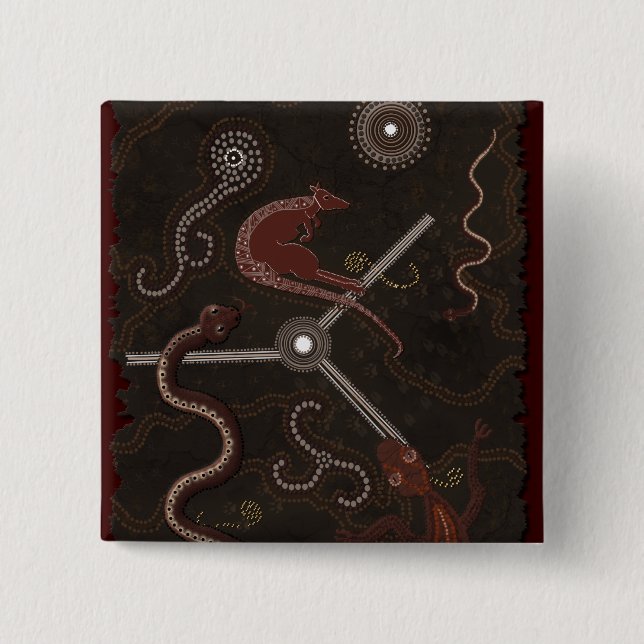 "Animal Tracks" Australian Aboriginal Style Button (Front)