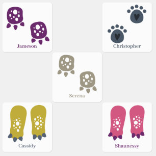 Animal tracks paw prints hearts colorful fun kids' labels