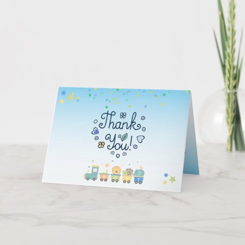 Animal Train Boys Blue Thank You Card