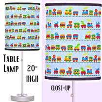 Animal Train Red Blue Green Yellow on Light Blue Table Lamp