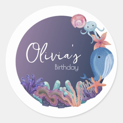 Animal under the sea birthday  classic round sticker