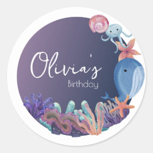 Animal under the sea birthday classic round sticker