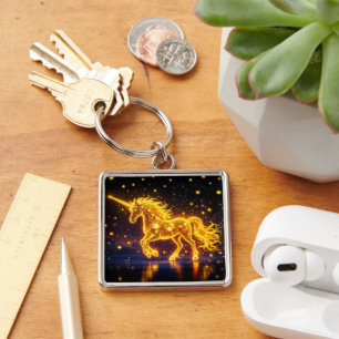 Animal unicorn fantasy gold luminous stars keychain