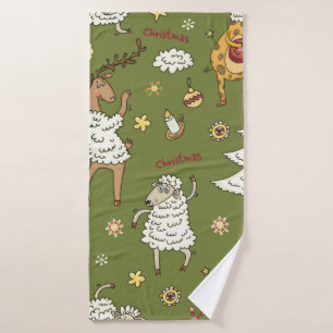 animal vintage Christmas sheep Bath Towel
