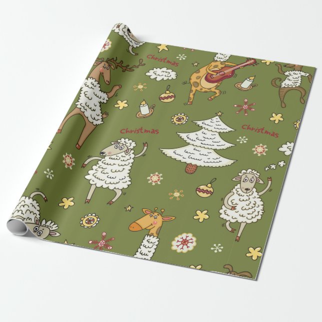 animal vintage Christmas sheep Wrapping Paper (Unrolled)