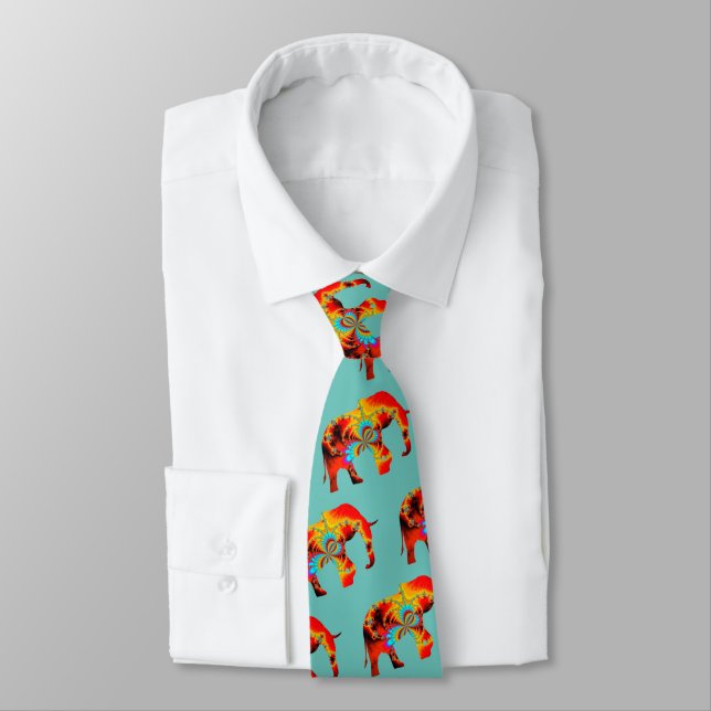 Animal Welfare - Elephant Silhouette Fractal 1 Neck Tie (Tied)
