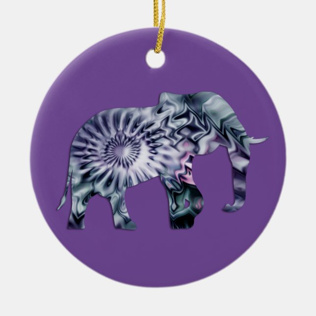 Animal Welfare - Elephant Silhouette Fractal 2 Ceramic Ornament (Front)