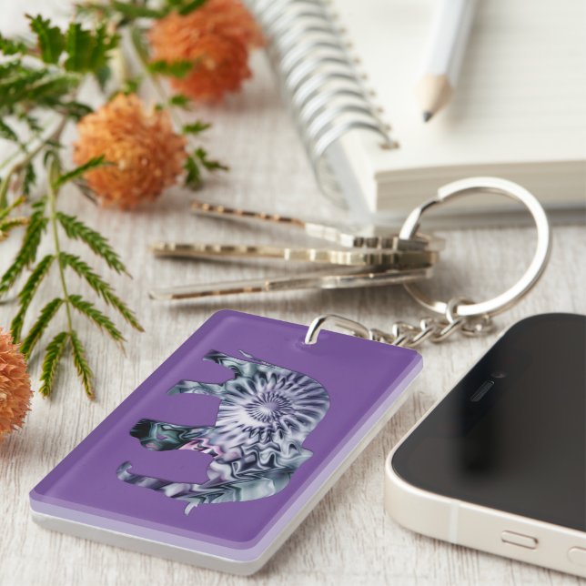 Animal Welfare - Elephant Silhouette Fractal 2 Keychain (Front Right)
