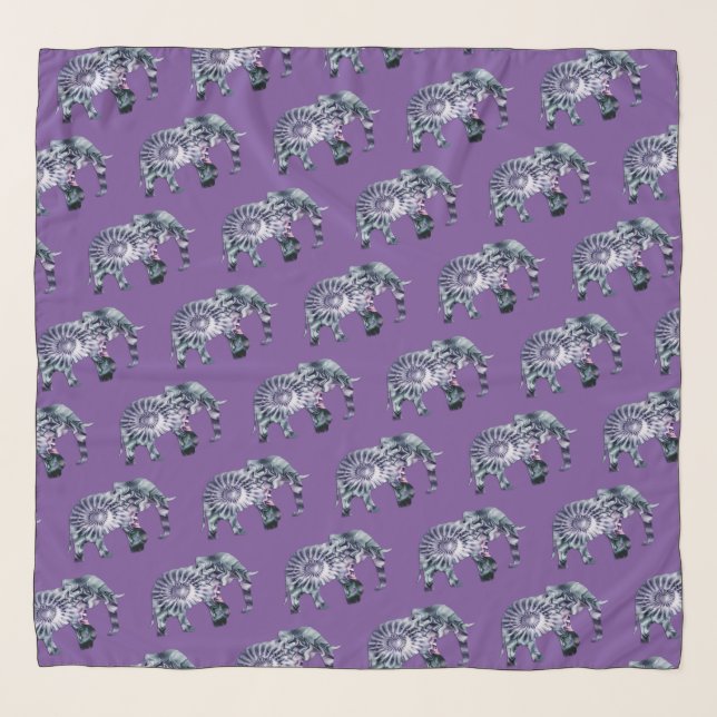 Animal Welfare - Elephant Silhouette Fractal 2 Scarf (Front)
