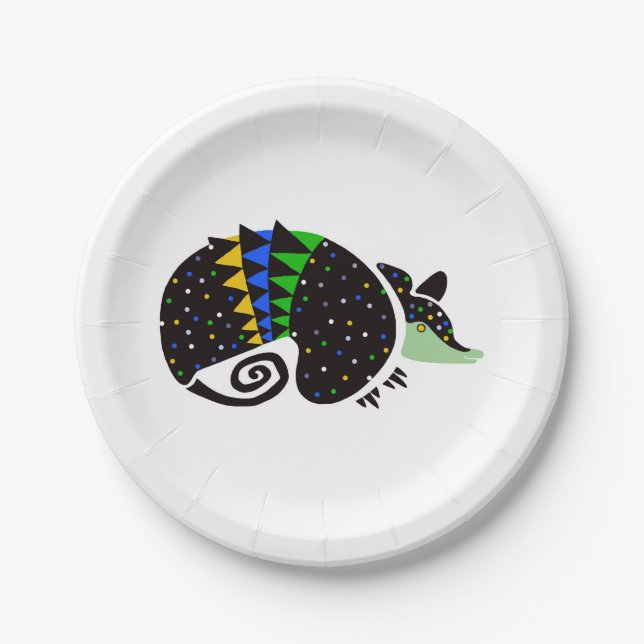 Animal - Wildlife - Cool hand drawn ARMADILLO  -  Paper Plates (Front)