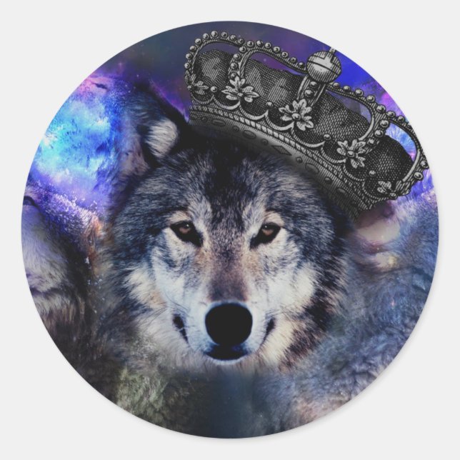 Animal wolf in crown classic round sticker (Front)