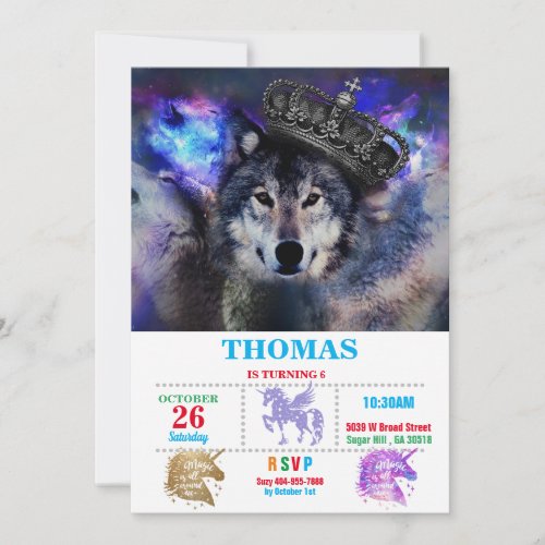 Animal wolf in crown invitation