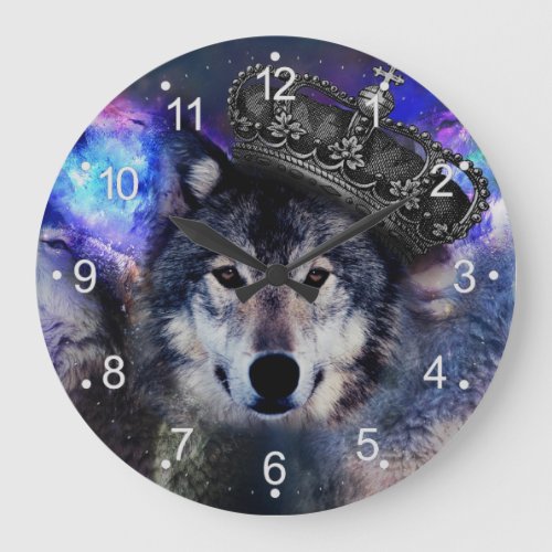 Animal wolf in crown large clock