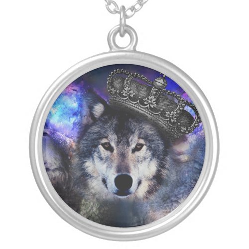Animal wolf in crown silver plated necklace