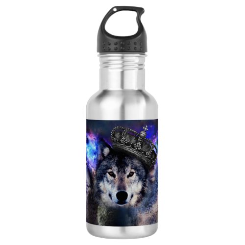 Animal wolf in crown stainless steel water bottle