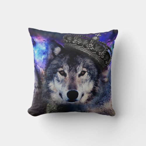 Animal wolf in crown throw pillow