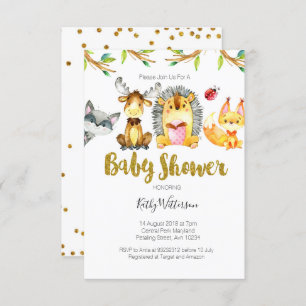 Animal Woodland Creatures Baby Shower Invite