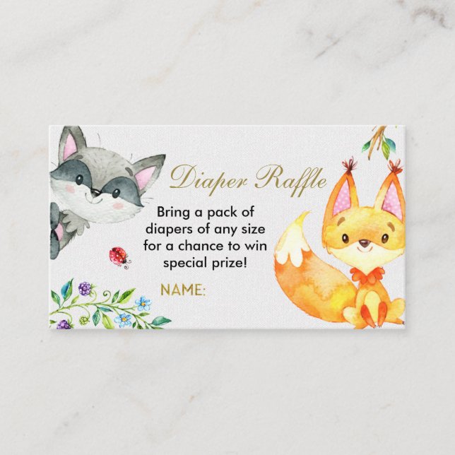 Animal Woodland - Diaper Raffle Card (Front)