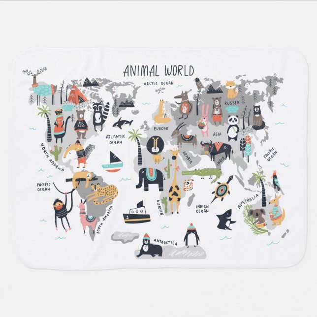 Animal World Map Baby Blanket (Horizontal)