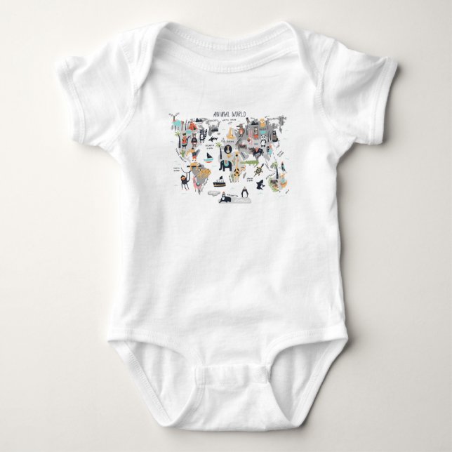 Animal World Map Baby Bodysuit (Front)