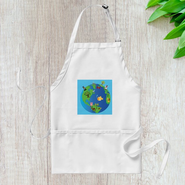 Animal World Map Cute Wildlife Illustration  Adult Apron (Creator Uploaded)
