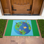Animal World Map Cute Wildlife Illustration  Doormat