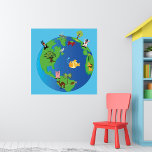 Animal World Map Cute Wildlife Illustration  Poster