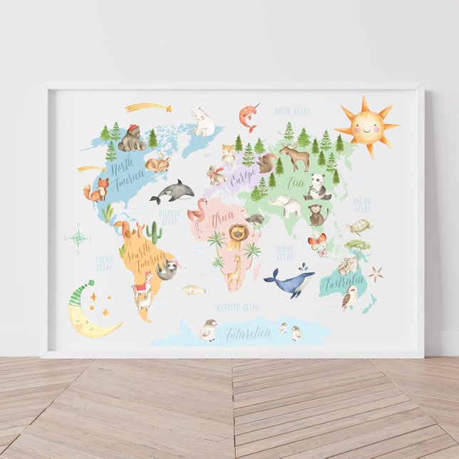 Animal World Map Kids Print, Animals of the World Poster (Creator Uploaded)