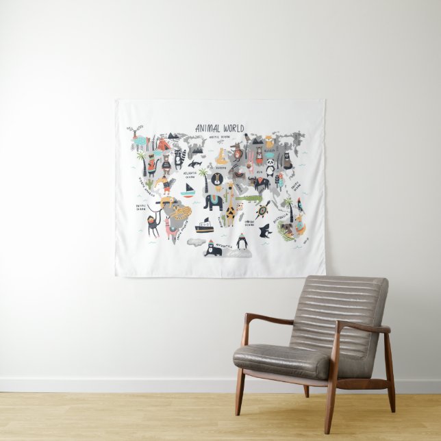 Animal World Map Tapestry (In Situ (Horizontal))