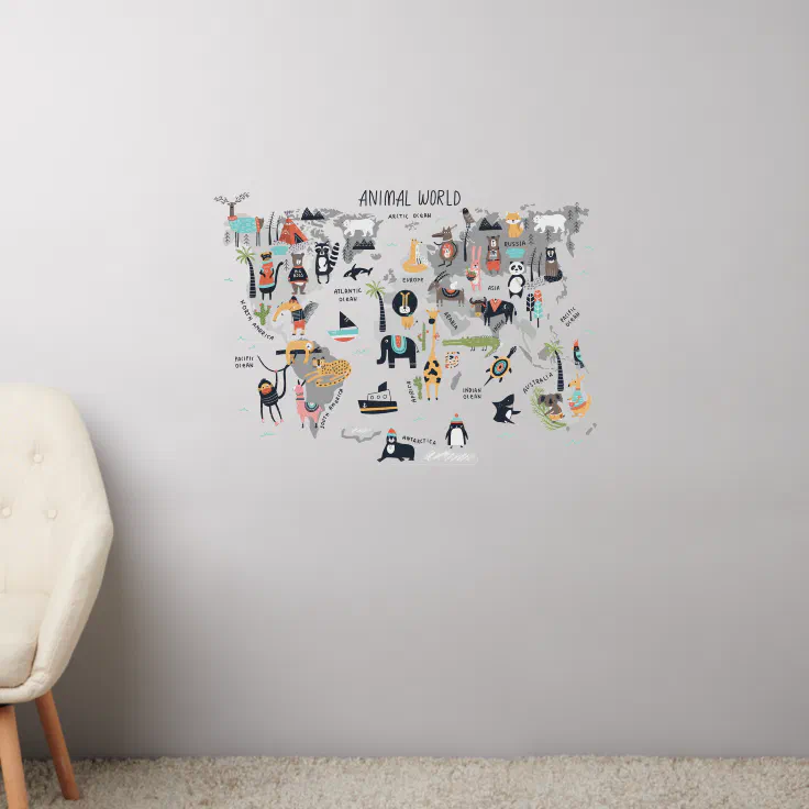 Animal World Map Wall Decal Zazzle