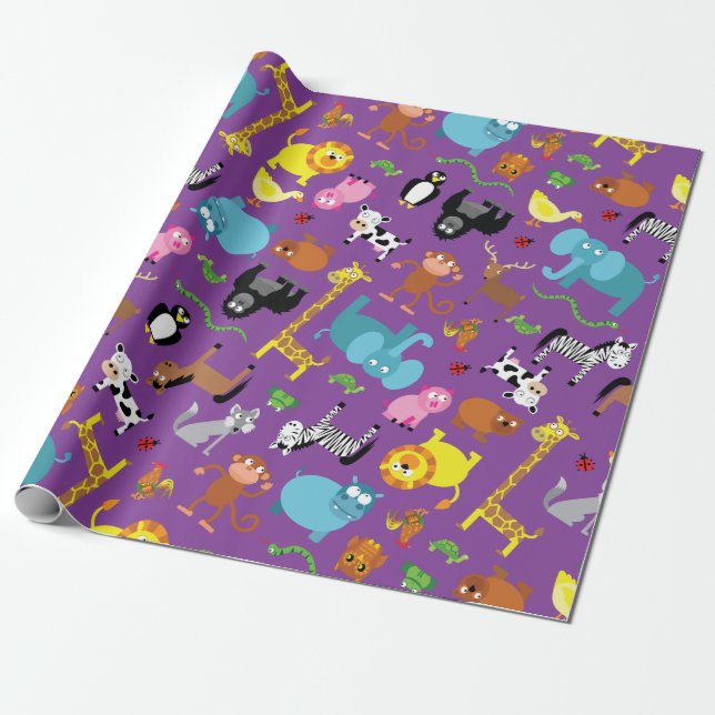 Animal Wrapping Paper Zoo Birthday Party (Unrolled)