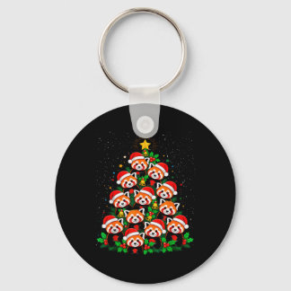 Animal Xmas Tree Santa Hat Red Panda Christmas T S Keychain