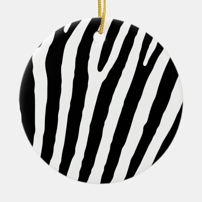 Animal Zebra Print Black & White Christmas Ceramic Ornament (Front)