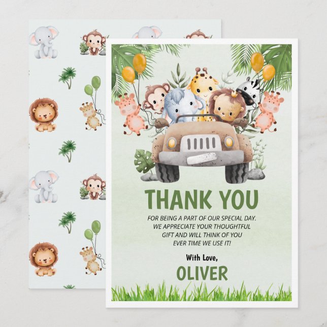 Animal Zoo Birthday 4th Thank You Flat Cards  (Front/Back)
