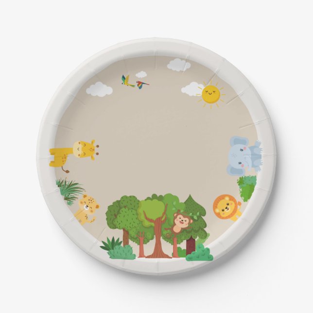 Animal zoo birthday party  paper plates (Front)
