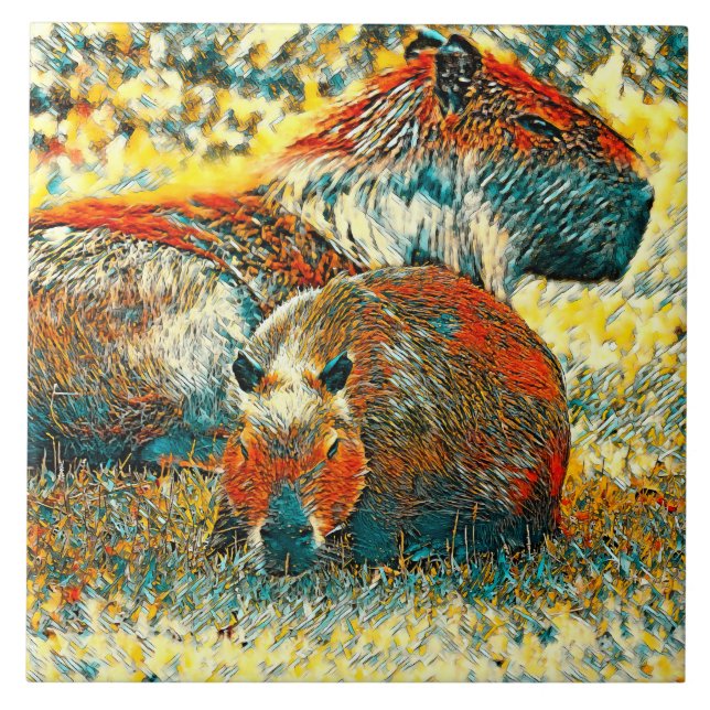 AnimalArt_Capybara_004 Ceramic Tile (Front)