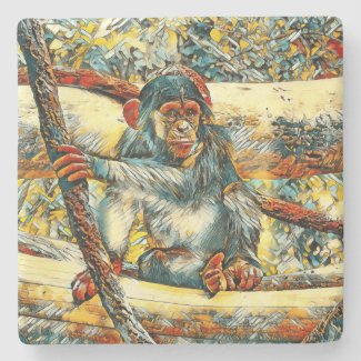 AnimalArt_Chimpanzee_20170905_by_JAMColors Stone Coaster