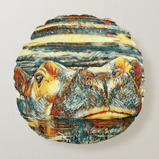 AnimalArt_Hippo_001 Round Pillow (Front)