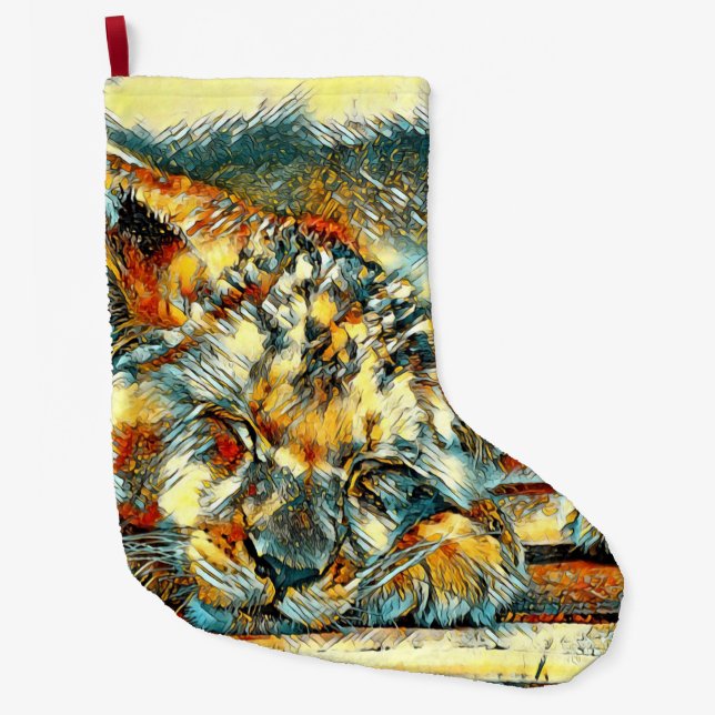 AnimalArt_Lion_006 Large Christmas Stocking (Front)