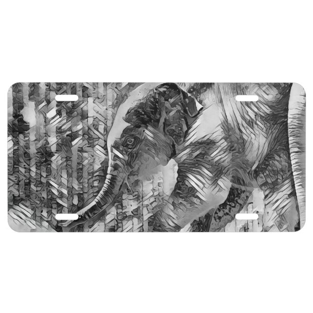 AnimalArtBW_Elephant_001 License Plate (Front)