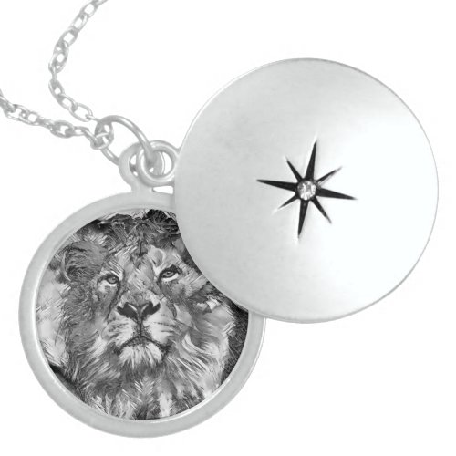 AnimalArtBW_Lion_003 Locket Necklace