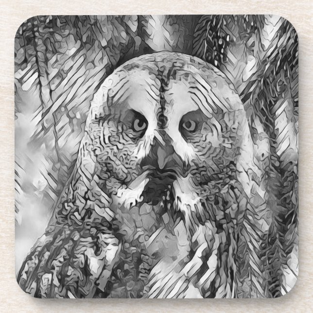 AnimalArtBW_Owl_001 Beverage Coaster (Front)