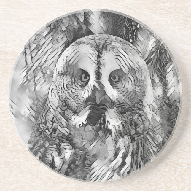AnimalArtBW_Owl_001 Coaster (Front)