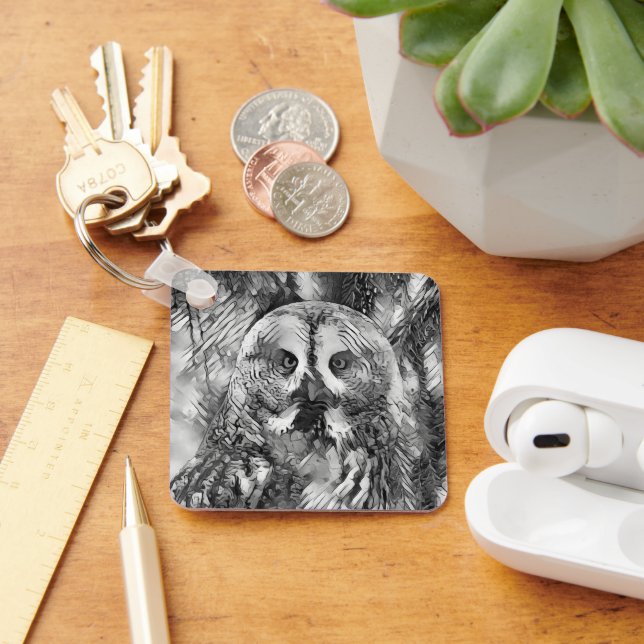 AnimalArtBW_Owl_001 Keychain (Desk)
