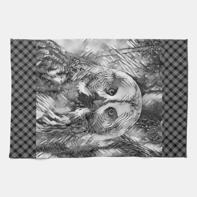 AnimalArtBW_Owl_001 Kitchen Towel (Horizontal)