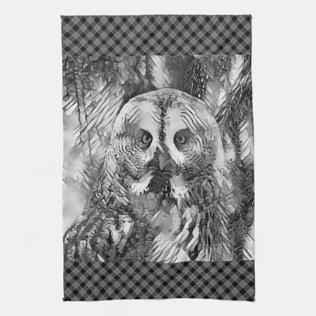 AnimalArtBW_Owl_001 Kitchen Towel (Vertical)