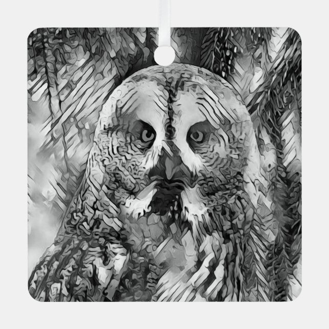 AnimalArtBW_Owl_001 Metal Ornament (Front)