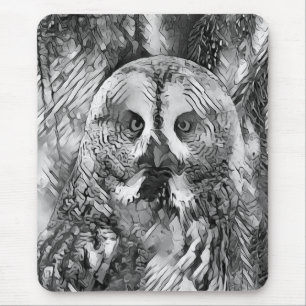 AnimalArtBW_Owl_001 Mouse Pad