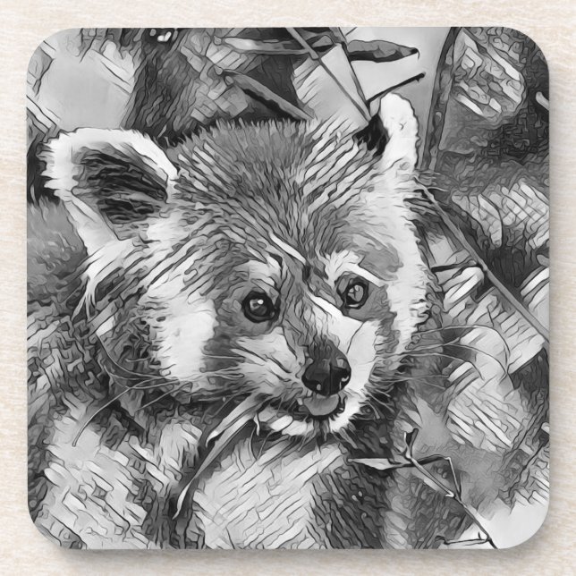 AnimalArtBW_RedPanda_003 Beverage Coaster (Front)