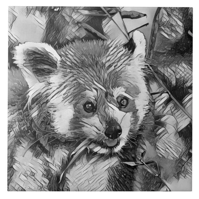 AnimalArtBW_RedPanda_003 Ceramic Tile (Front)